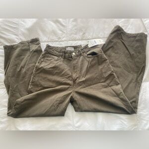 Zara Olive Green High-Rise Straight Jeans